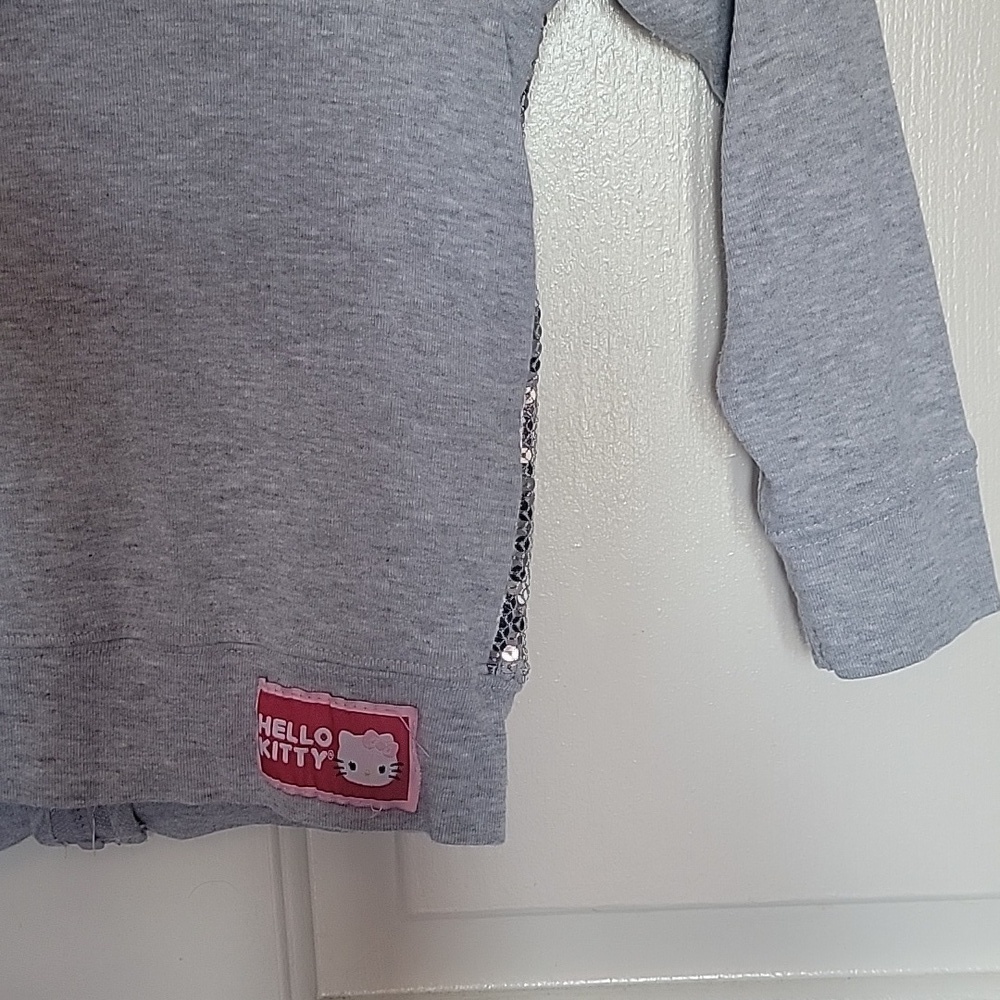 Adorable Hello Kitty lightweight, sequined hoodie. Light gray, S(6/6X). - Picture 8 of 9